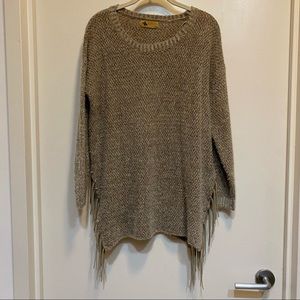 Knit Sweater with Leather Trim